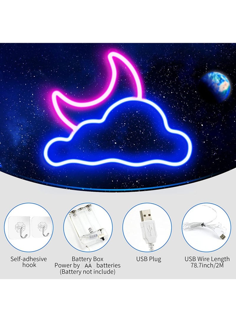 Cloud And Moon Neon Lights Pink Acrylic