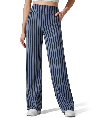 G4Free Women Wide Leg Pants with Pockets High Waist Stretch Yoga Pants Dress Casual Sweatpants Navy StripeXLRegular - Image 3