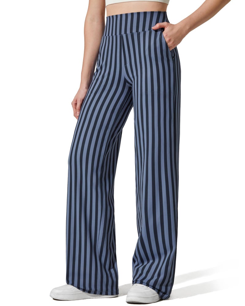 G4Free Women Wide Leg Pants with Pockets High Waist Stretch Yoga Pants Dress Casual Sweatpants Navy StripeXLRegular - Image 2
