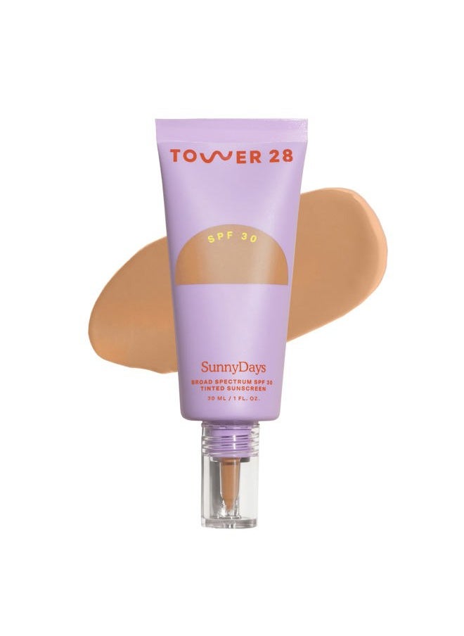 TOWER 28 Beauty SunnyDays SPF 30 Tinted Mineral Sunscreen For Sensitive Skin - 2-in-1 Facial Broad Spectrum UVA/UVB Protection + Foundation - Shade 25 OCEAN PARK - Medium with Warm Undertones, 1 Fl Oz  - Image 1