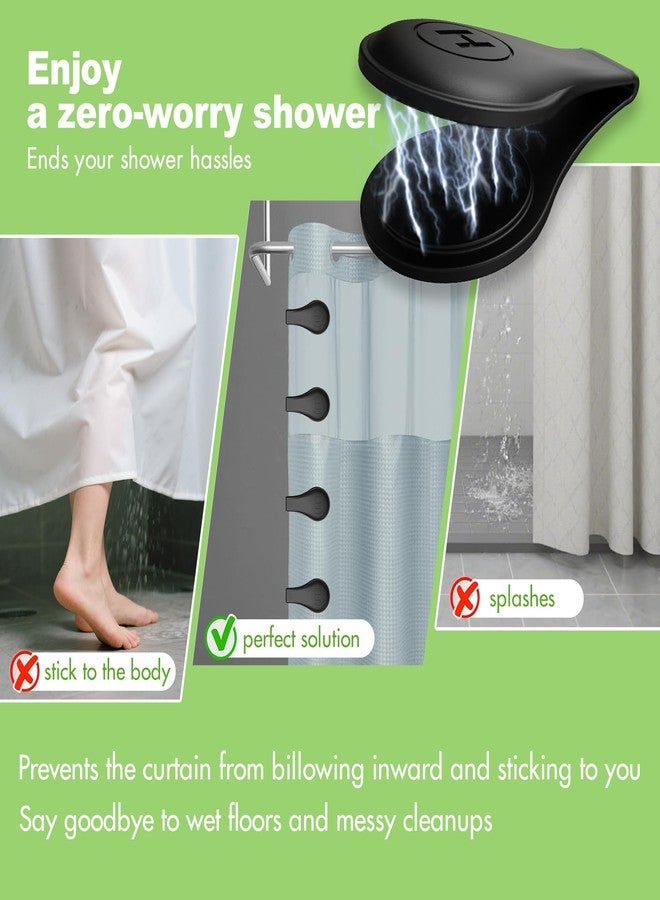 TRIMENGO 4 Pack Magnetic Silicone Shower Curtain Clips for Keeping Liner Closed to Wall Against Water Splashing Out, Self Adhesive Windproof Splash Holder, Easy to Use & Install, No Damage to Surface (Black) - Image 3
