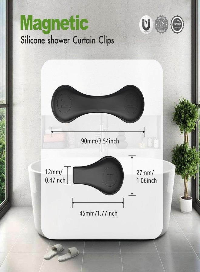 TRIMENGO 4 Pack Magnetic Silicone Shower Curtain Clips for Keeping Liner Closed to Wall Against Water Splashing Out, Self Adhesive Windproof Splash Holder, Easy to Use & Install, No Damage to Surface (Black) - Image 2
