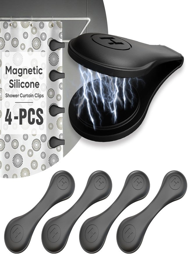 TRIMENGO 4 Pack Magnetic Silicone Shower Curtain Clips for Keeping Liner Closed to Wall Against Water Splashing Out, Self Adhesive Windproof Splash Holder, Easy to Use & Install, No Damage to Surface (Black) - Image 1
