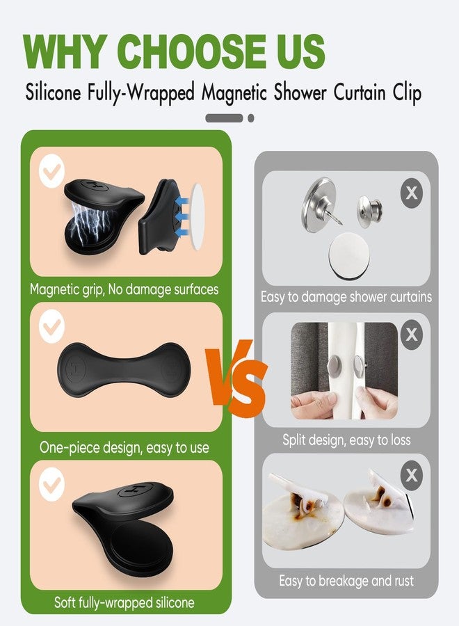 TRIMENGO 4 Pack Magnetic Silicone Shower Curtain Clips for Keeping Liner Closed to Wall Against Water Splashing Out, Self Adhesive Windproof Splash Holder, Easy to Use & Install, No Damage to Surface (Black) - Image 5