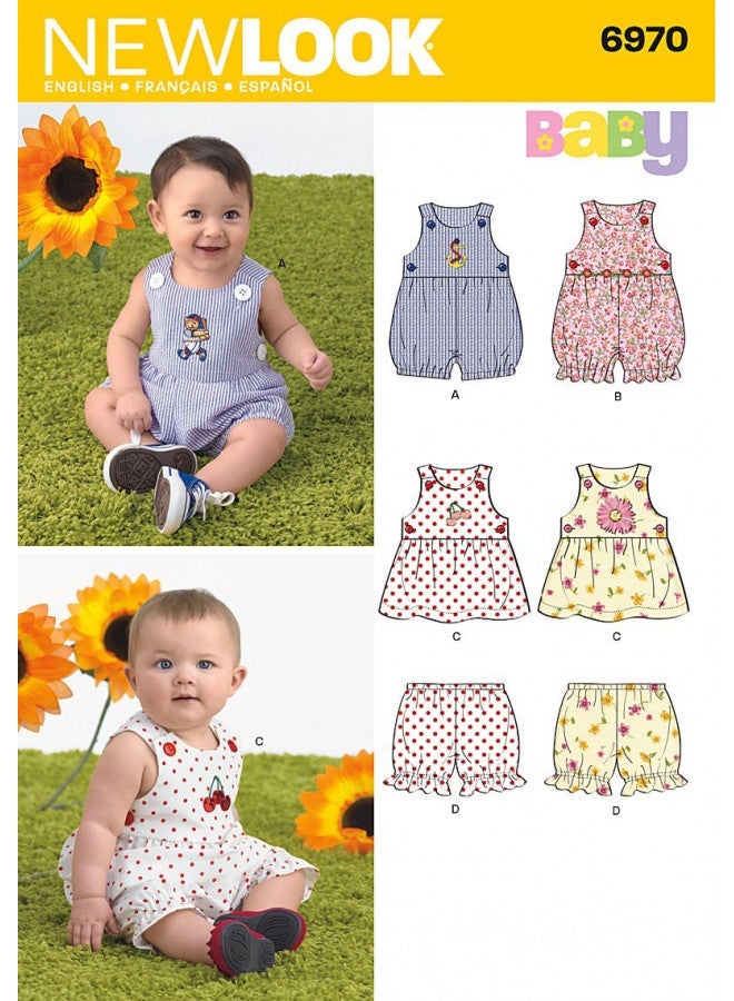Simplicity نمط خياطة نيو لوك 6970 بدلة أطفال، فستان وسروال داخلي، الحجم A (حديثي الولادة - صغير - متوسط - كبير) - Image 1