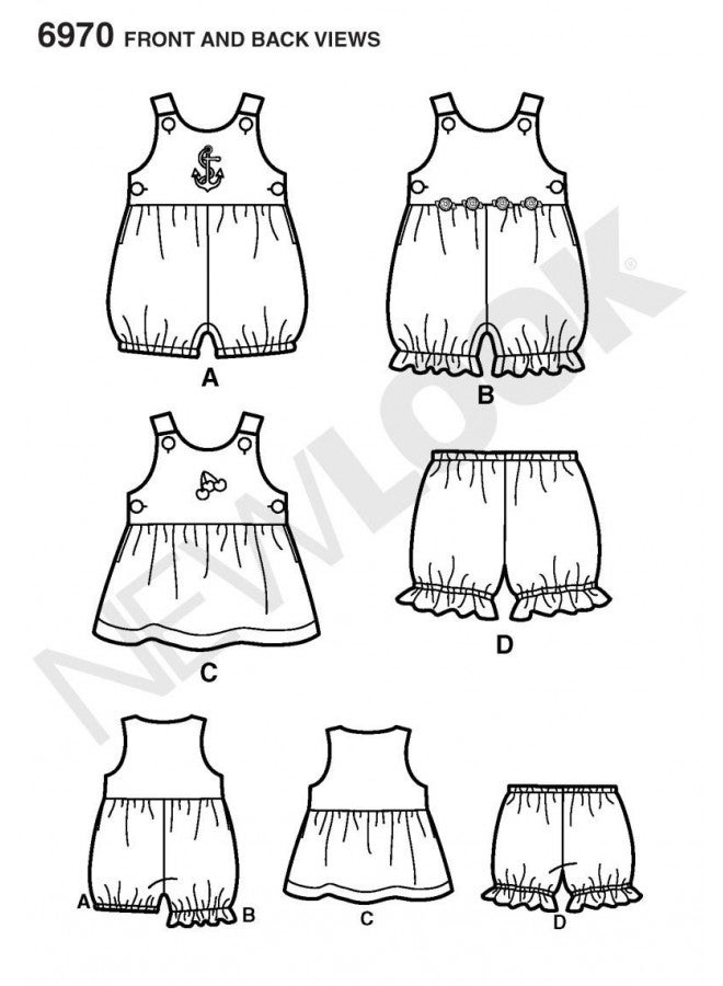 Simplicity نمط خياطة نيو لوك 6970 بدلة أطفال، فستان وسروال داخلي، الحجم A (حديثي الولادة - صغير - متوسط - كبير) - Image 2
