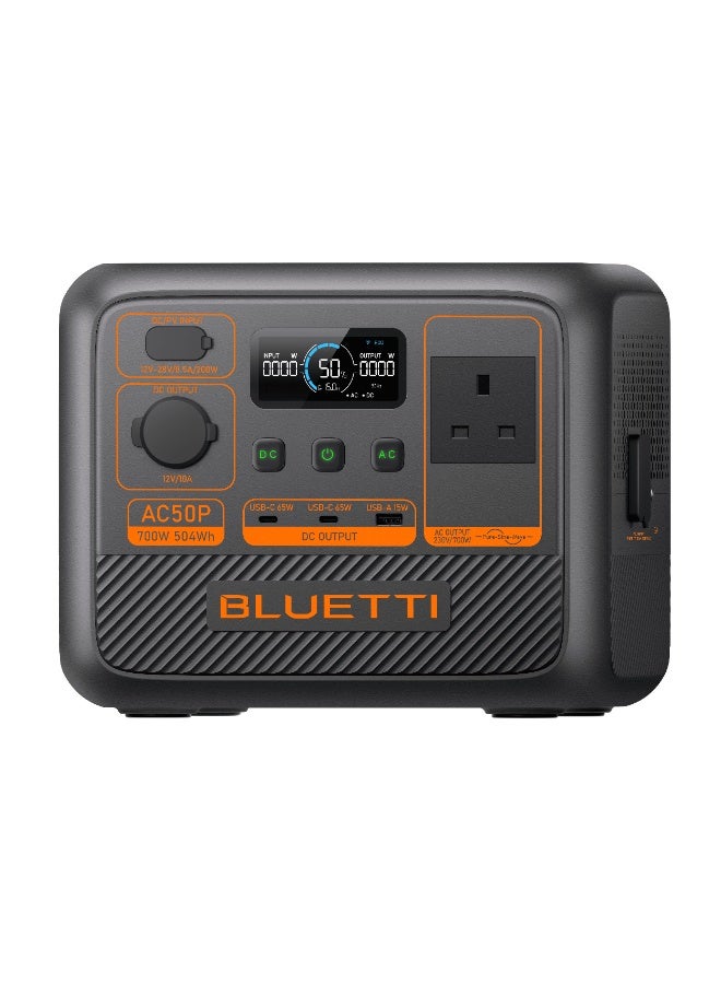 BLUETTI AC50P Portable Power Station 700W, 504Wh LiFePO4 Battery, Fast Charging Solar Generator, UPS Power Bank for Outdoor Camping, Travel & Home Emergency Backup - Image 1