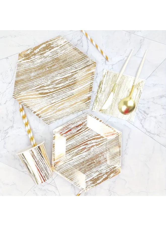 8 Pcs Hexagon Gold Foil Biodegradable Plates For Party Birthday Picnic Camping - Image 1
