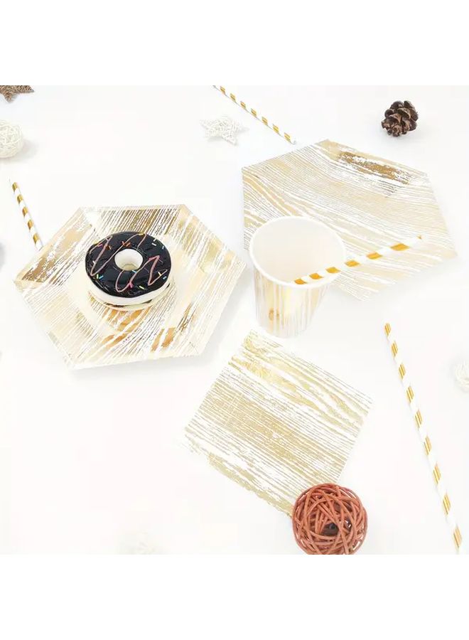 8 Pcs Hexagon Gold Foil Biodegradable Plates For Party Birthday Picnic Camping - Image 2