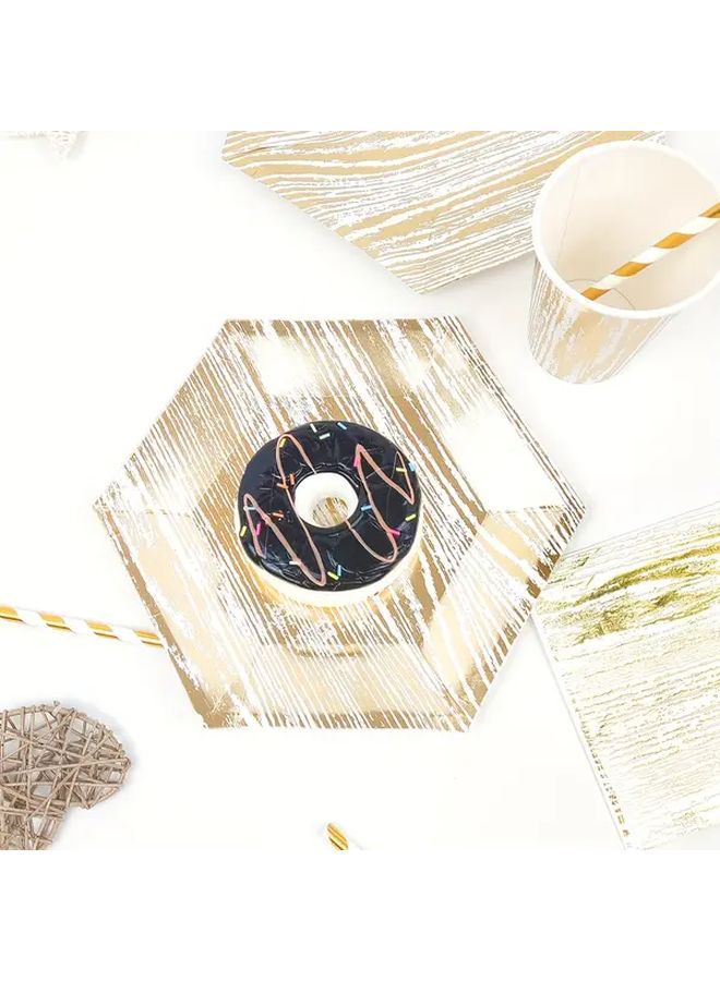 8 Pcs Hexagon Gold Foil Biodegradable Plates For Party Birthday Picnic Camping - Image 3