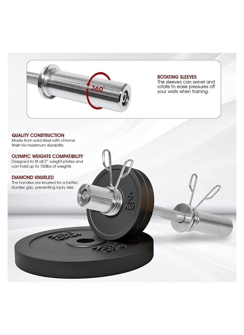 ULTIMAX - Set Of Olympic Dumbbell Bar 2 Inch Olympic Dumbbell Handle - Solid Dumbbell Weight Lifting Bars with Rotating Sleeves and Spring Collars -2 Pcs - Image 1