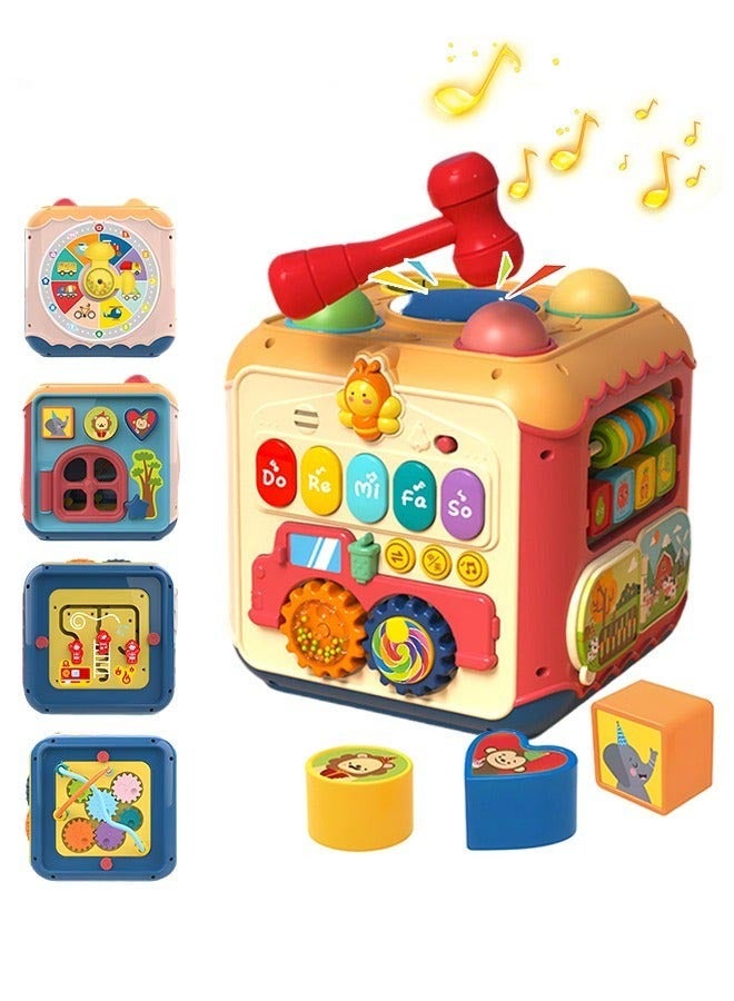 DURKU Baby 7-in-1 Activity Cube with Drum, Bead Maze, Shape Sorter, Light, Music - Educational Toy for Toddlers - Birthday Gift for Boys and Girls - Image 1