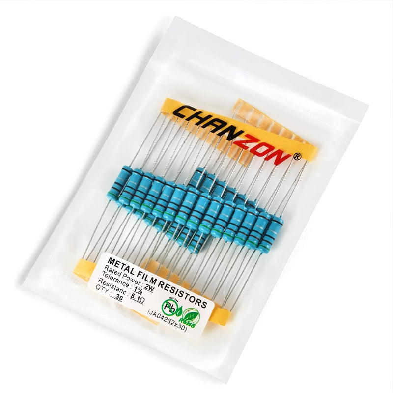 CHANZON 30pcs 2W 5.1 Ω ohm 5r1 Metal Film Fixed Resistor 0.01 ±1% Tolerance 5.1R MF Through Hole Resistors Current Limiting Rohs Certificated - Image 3