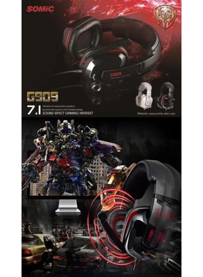 Somic G909 7.1 Virtual Surround Sound USB Gaming Headset Over Ear Bass Headphone for PS4,PC with Mic,Volume Control,LED(RED)  - Image 5