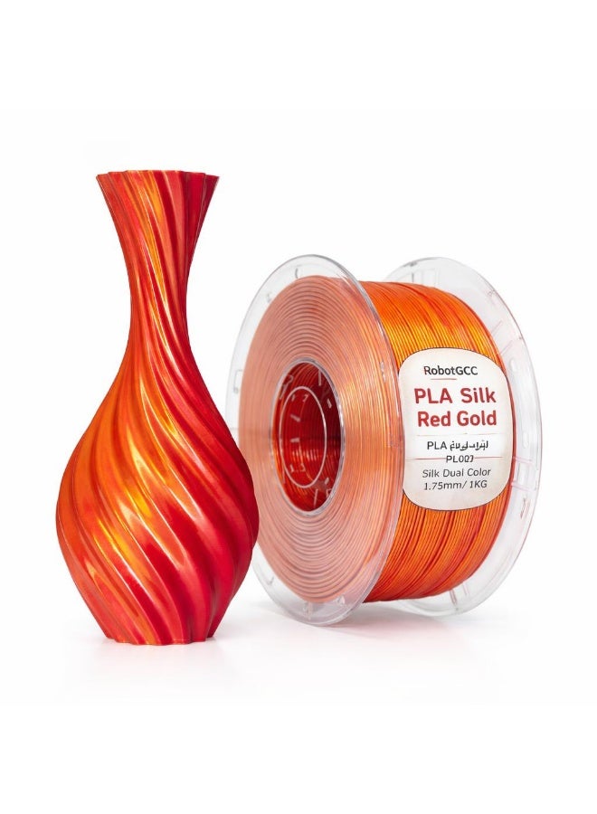 robotgcc PLA Silk Red Gold 3D Printer Filament 1.75mm Dual Color Silk PLA Printing Material Glossy Metallic Finish Smooth Extrusion Low Warping FDM Filament for Luxury Decor Art Models Display Pieces and Creative Design - Image 2