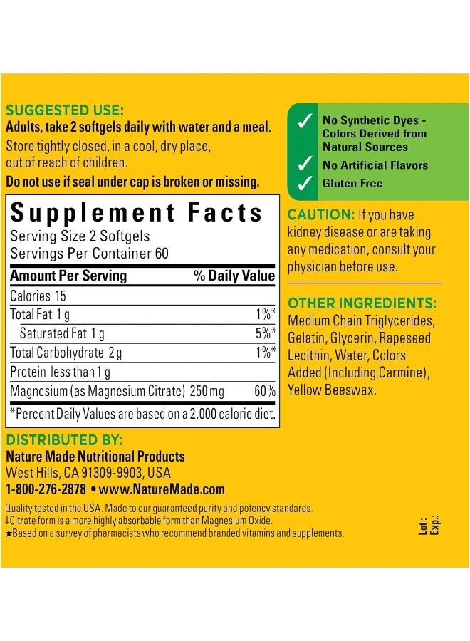 Nature Made Magnesium Citrate 250 mg per serving, Dietary Supplement for Muscle, Nerve, Bone and Heart Support, 120 Softgels, 60 Day Supply - Image 5