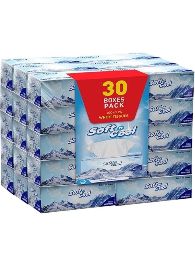 مناديل وجه بيضاء ناعمة وباردة، عبوة من 30 منديل، 200 منديل × طبقتين - Image 1