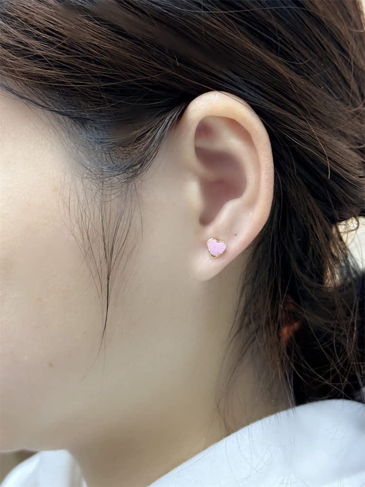 Dtja 18g Titanium Heart Love Earrings for Women Girls Stainless Steel 14k Gold Plated Hypoallergenic Cute Tiny Sequins Stud Cartilage Tragus Screw Back Post Piercing Sensitive Ear (Pink) - Image 4