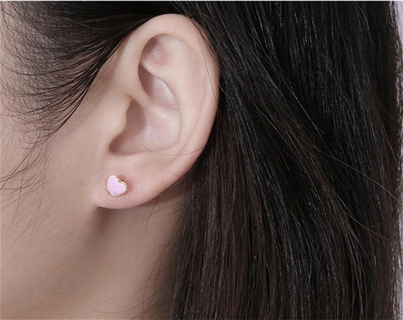 Dtja 18g Titanium Heart Love Earrings for Women Girls Stainless Steel 14k Gold Plated Hypoallergenic Cute Tiny Sequins Stud Cartilage Tragus Screw Back Post Piercing Sensitive Ear (Pink) - Image 3