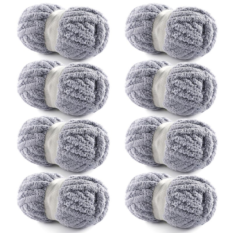 NDICANG 8 Pack Chunky Chenille Blanket Yarn for Hand Knitting and Crocheting - Jumbo Fluffy Super Bulky Yarn 28.4 Yds 7.7 Oz Each Skein (Light Gray) - Image 1