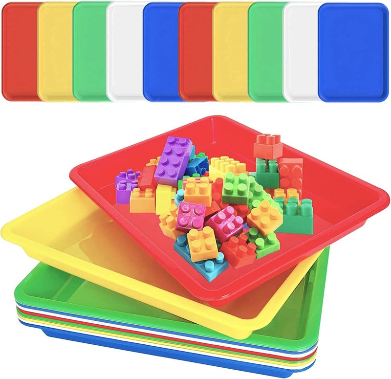 LATERN 10Pcs Plastic Art Trays 28CM x 21CM Multicolor Serving Tray Play Activity Trays AntiSlip Crafts Organizer Tray for School Home Art Crafts DIY Projects Painting Beads Organizing 5 Colors