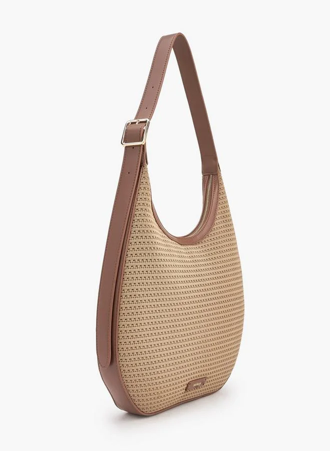 ميسي Textured Shoulder Bag With Zip Closure