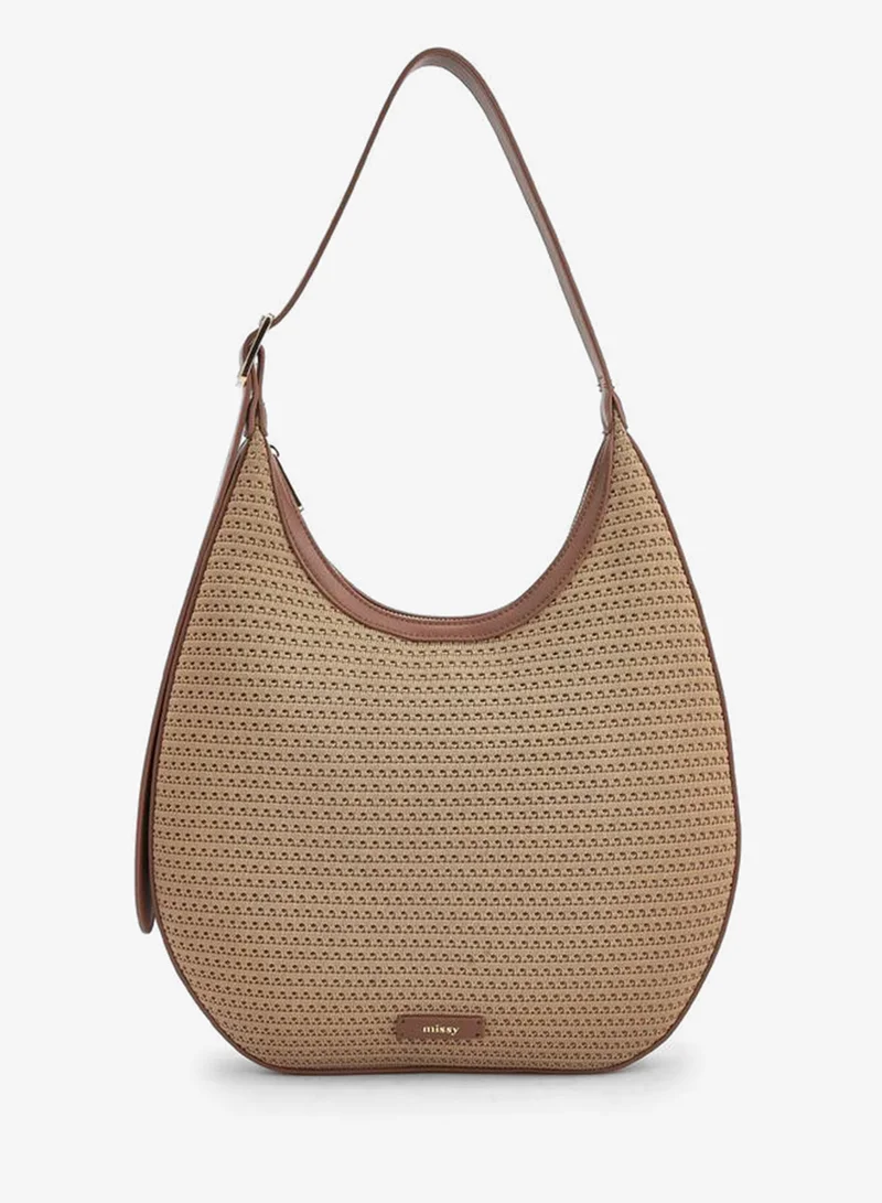 ميسي Textured Shoulder Bag With Zip Closure