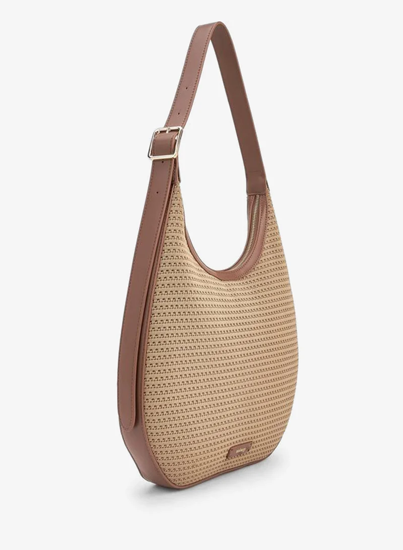 ميسي Textured Shoulder Bag With Zip Closure
