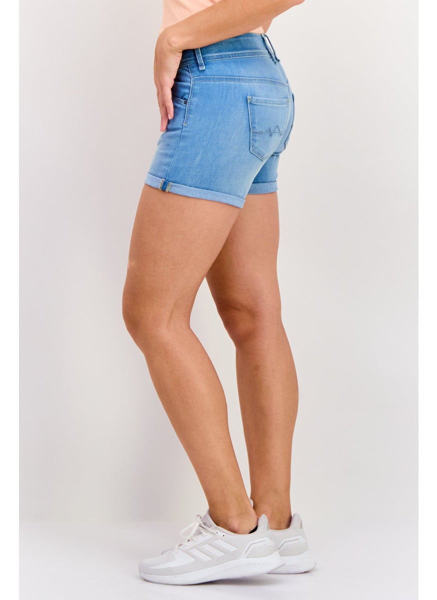 Pepe Jeans Women Washed Denim Shorts, Blue  - Image 3