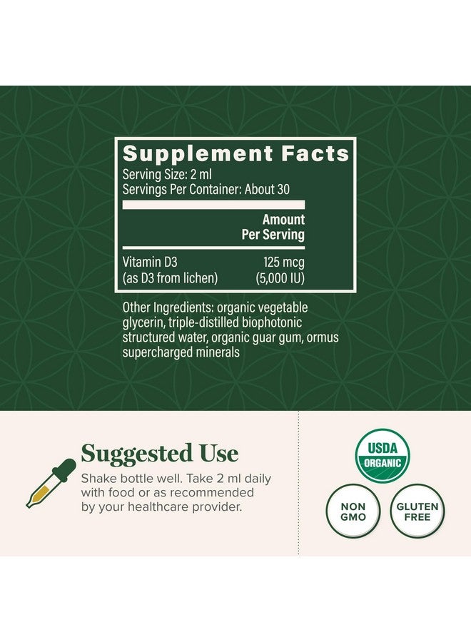 جلوبال هيلنغ سنتر مركز الشفاء العالمي - قطرات مكمل غذائي سائلة بفيتامين د3 عضوي معتمد من وزارة الزراعة الأمريكية بتركيز 5000 وحدة دولية للنساء والرجال - غير معدل وراثيًا يساعد في دعم العظام والجهاز المناعي، تركيبة نباتية توفر الشكل النشط من فيتامين د - Image 2