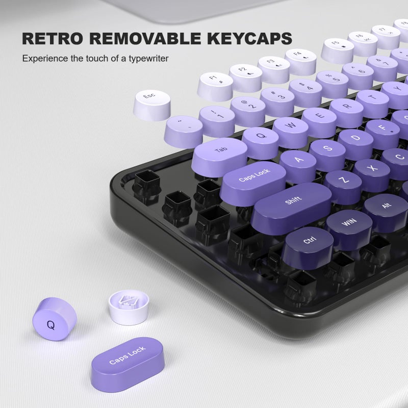 KNOWSQT Wired Computer Keyboard - Blackpurple Colorful Retro Full Size Round Keycaps Plug and Play Typewriter Cute Keyboards for Windows, Laptop, PC, Desktop, Computer - Image 3