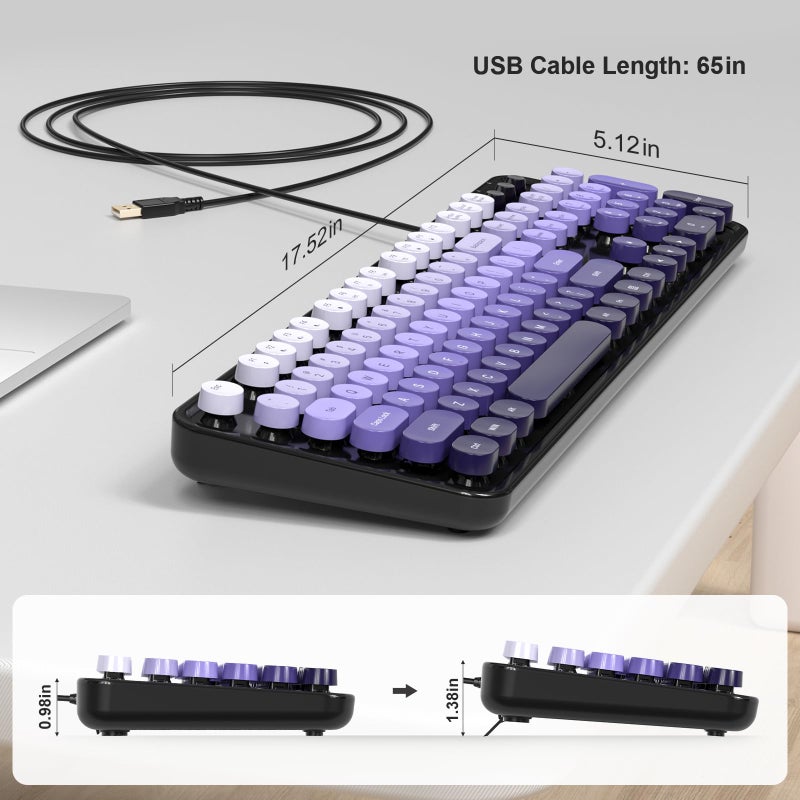 KNOWSQT Wired Computer Keyboard - Blackpurple Colorful Retro Full Size Round Keycaps Plug and Play Typewriter Cute Keyboards for Windows, Laptop, PC, Desktop, Computer - Image 2