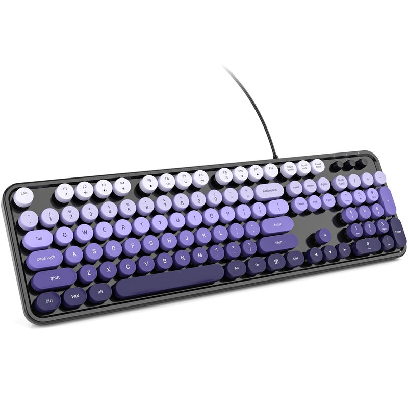 KNOWSQT Wired Computer Keyboard - Blackpurple Colorful Retro Full Size Round Keycaps Plug and Play Typewriter Cute Keyboards for Windows, Laptop, PC, Desktop, Computer - Image 1