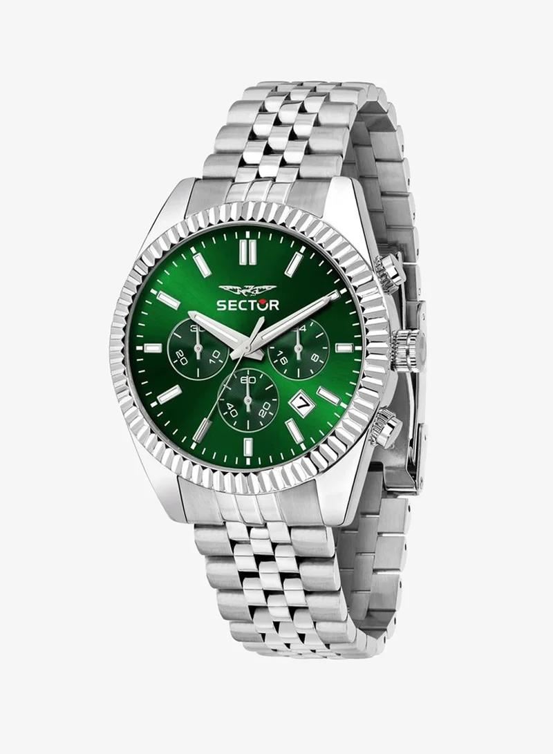Sector 240 Collection Men's Chronograph Analog Watch - Green Dial, 41mm Metal Case, Green & Sunray Stainless Steel Bracelet, Quartz, 50M Water Resistant - R3273640004