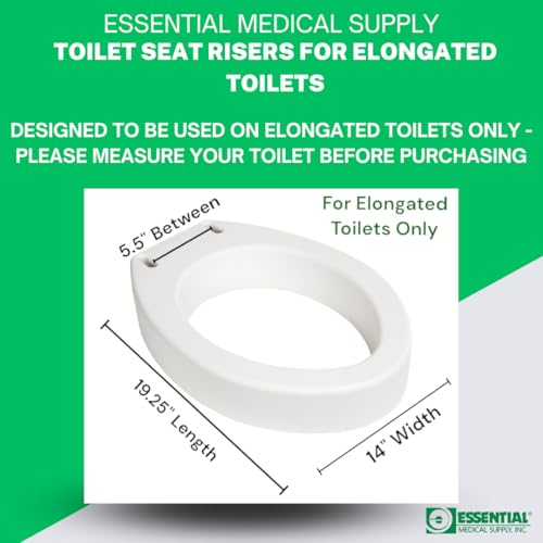 Essential Medical Supply مقعد مرحاض مرتفع من Essential Medical Supply لوعاء مطول بارتفاع 3.5 بوصة - 19 × 14 × 3.5 بوصة، لرفع مقعد المرحاض لكبار السن والبالغين وكبار السن بسعة وزن 300 رطل - Image 4