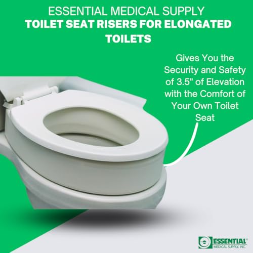 Essential Medical Supply مقعد مرحاض مرتفع من Essential Medical Supply لوعاء مطول بارتفاع 3.5 بوصة - 19 × 14 × 3.5 بوصة، لرفع مقعد المرحاض لكبار السن والبالغين وكبار السن بسعة وزن 300 رطل - Image 3
