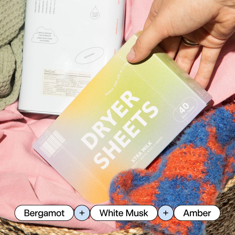 DedCool Dryer Sheets | Xtra Milk | 40 Count | Non-Toxic Vegan Fabric Softener | Bergamot, Vanilla & Amber Scent | Gentle on Sensitive Skin | Softens & Freshens | Premium Laundry Supplies - Image 2