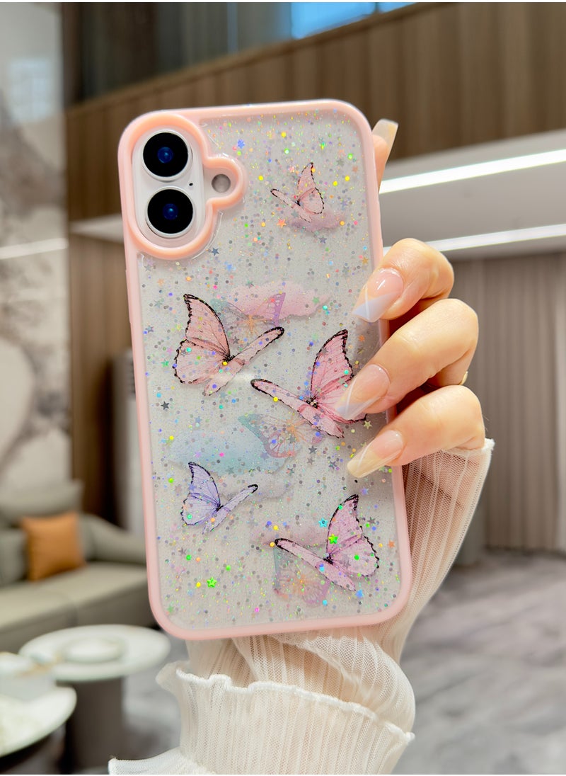 ICARLUS For iPhone 16 Case Cute Glitter Phone Case with Butterfly Soft TPU Clear Sparkle  - Image 3