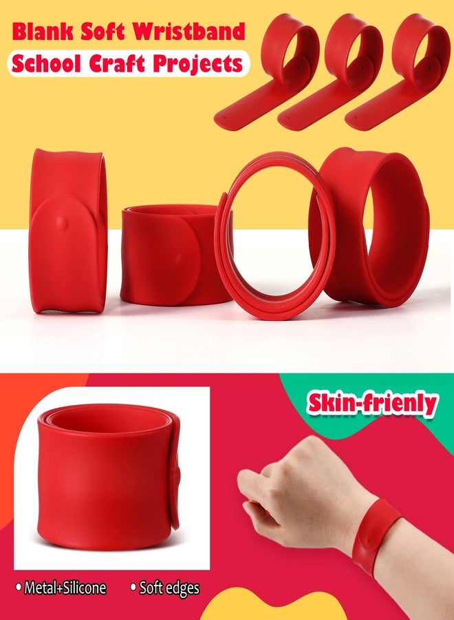 Vinsot 30 Pcs Silicone Slap Bracelets Gift for Kids DIY Slap Bands Party Favor Soft Blank Snap Wristbands Bulk for School Craft Project Painting Classroom Prizes Birthday Wedding(Red) - Image 3