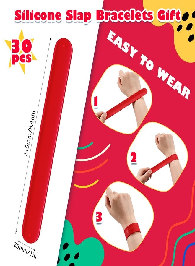 Vinsot 30 Pcs Silicone Slap Bracelets Gift for Kids DIY Slap Bands Party Favor Soft Blank Snap Wristbands Bulk for School Craft Project Painting Classroom Prizes Birthday Wedding(Red) - Image 2