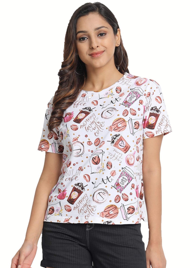 JUNEBERRY® Women's Cotton Printed T-Shirt (JB_54_Coffee_XXL_Grey_XX-Large) - Image 1