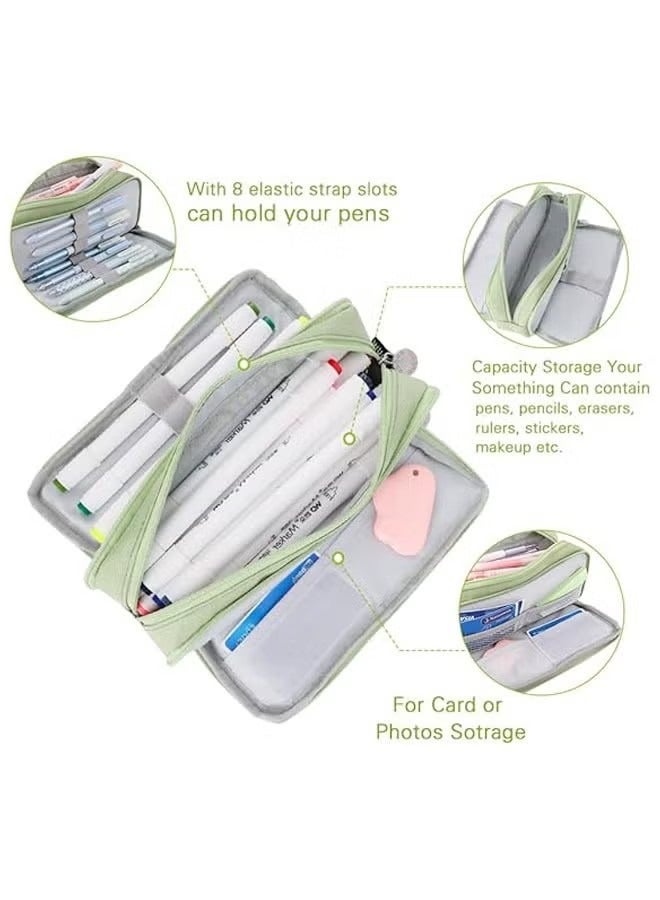 Large Pencil Case, 3 Compartments Pencil Pouch, Big Capacity Pencil Bag for Kids, Teen Girls Boys Student, School Supplies Oxford Organizer Pen Bag Cosmetic, Makeup Pouch (Green) - Image 3