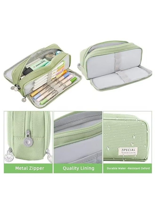 Large Pencil Case, 3 Compartments Pencil Pouch, Big Capacity Pencil Bag for Kids, Teen Girls Boys Student, School Supplies Oxford Organizer Pen Bag Cosmetic, Makeup Pouch (Green) - Image 4