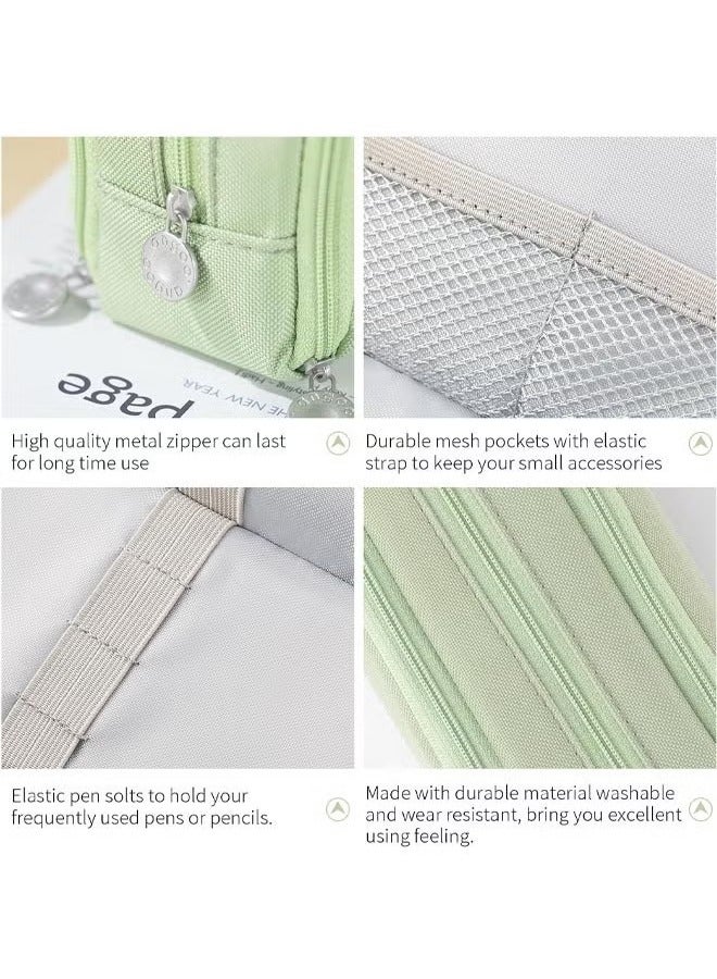 Large Pencil Case, 3 Compartments Pencil Pouch, Big Capacity Pencil Bag for Kids, Teen Girls Boys Student, School Supplies Oxford Organizer Pen Bag Cosmetic, Makeup Pouch (Green) - Image 5