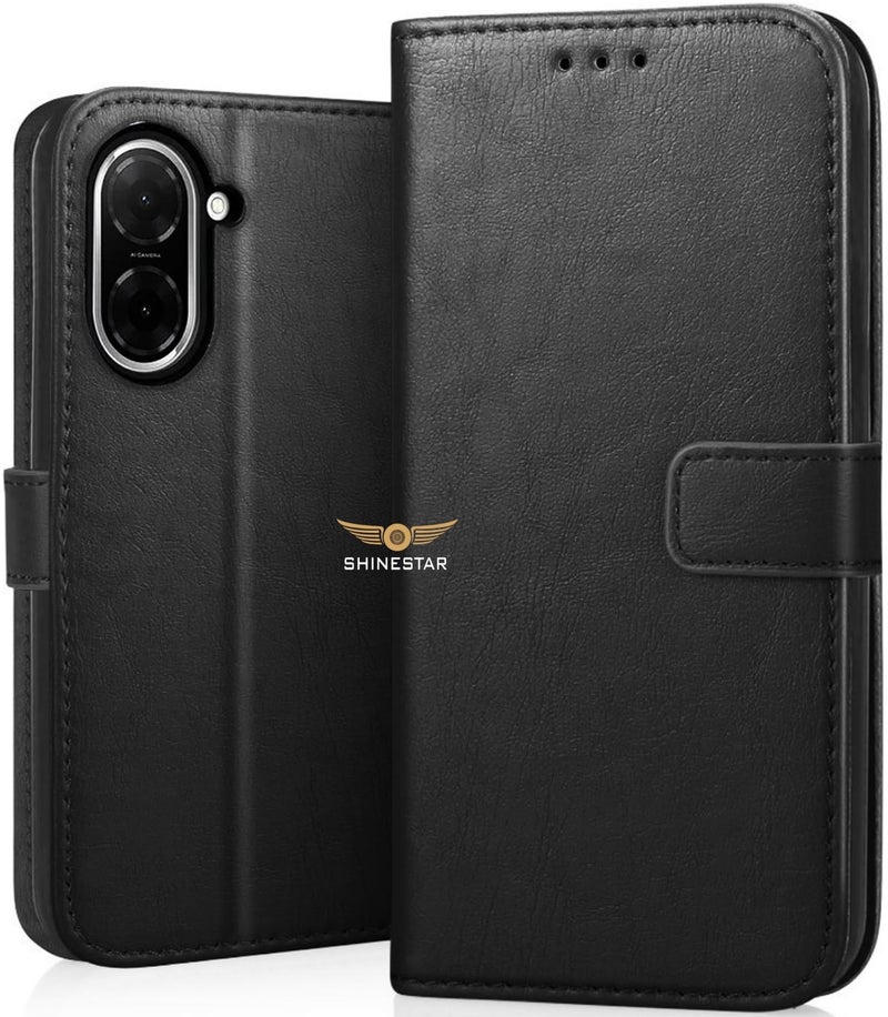 SHINESTAR Poco C71 / Redmi A5 Flip Back Cover | PU Leather Flip Cover Wallet Case with TPU Silicone Case Back Cover for Poco C71 / Redmi A5 - Classy Black - Image 1