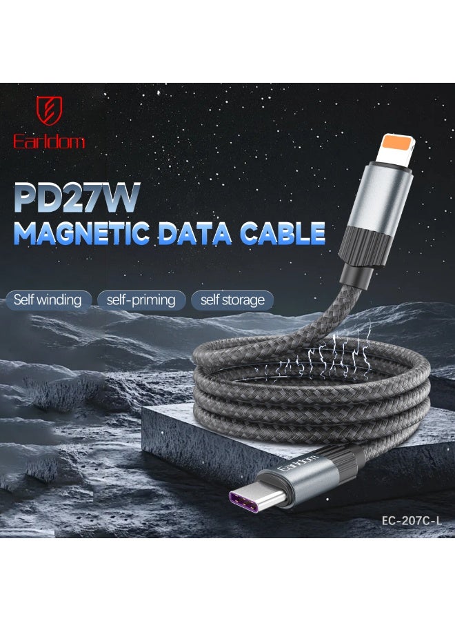 Earldom cable Magnetic EC-207C-L  USB-C – Lightning 27W 1 meter   – Black - Image 2