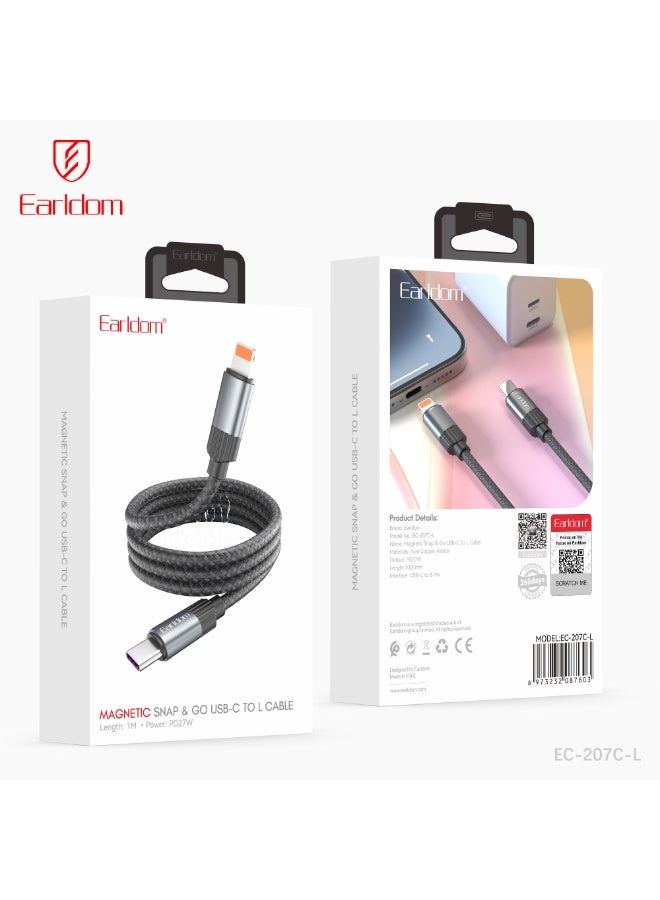 Earldom cable Magnetic EC-207C-L  USB-C – Lightning 27W 1 meter   – Black - Image 3