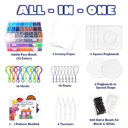 FUNZBO 15000+ 5mm Fuse Beads Kit - 72 Colors | 66 Patterns, Christmas Arts and Crafts for Kids, Art Decorations for Room, Christmas Toys Gifts for Girls, Boys and Teens Age 5+ Years Old - Image 2