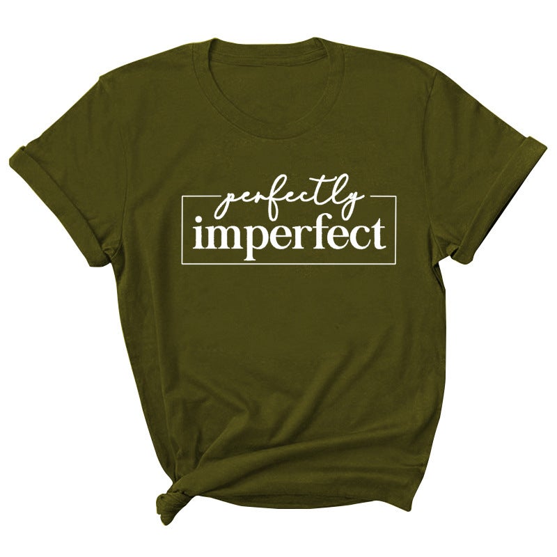 2021 Perfectly Imperfect Letter Printed Short Sleeve Crewneck T-Shirt - Image 1