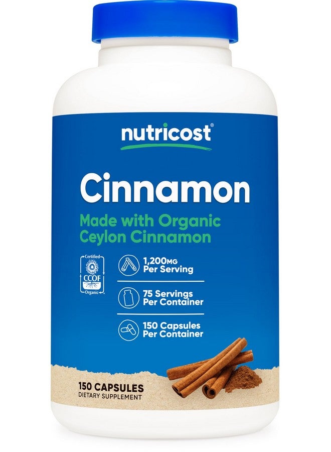 Nutricost Organic Cinnamon (Ceylon Cinnamon) 1,200mg Serving, 150 Capsules - Gluten Free, Non-GMO - Image 1